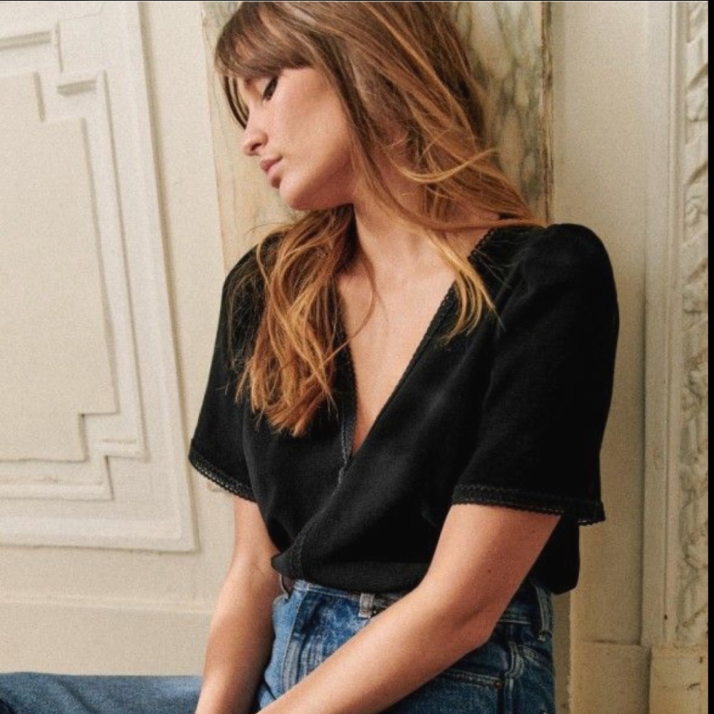Sezane Valencia Black Blouse